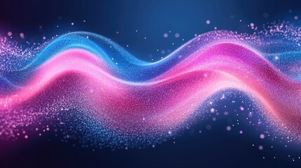 Poster - Glowing pink and blue wave with sparkling particles on dark background