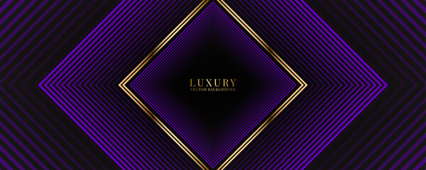 Poster - 3d purple luxury abstract background overlap layer on dark space with golden rhombus lines decoratio