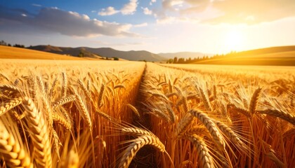 Aufkleber - Golden wheat field at sunset.