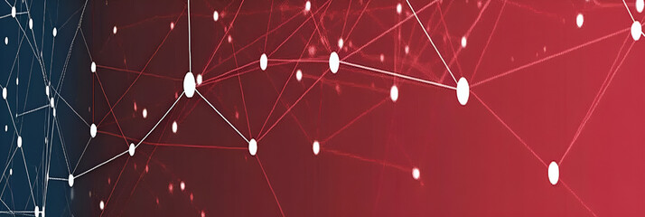 Aufkleber - Abstract network connections illustration with white dots and lines against a gradient red and blue background for data science and technology