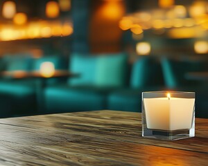 Wall Mural - Cozy candle on wooden table