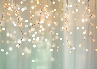 Poster - Elegant christmas or wedding fairy lights with a bokeh background emphasizing warmth and festive ambiance suitable for various design projects