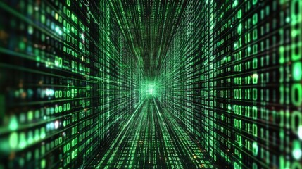 Poster - Green digital tunnel of binary code streaming
