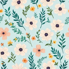 Wall Mural - pastel floral seamless pattern: a delightful springtime design