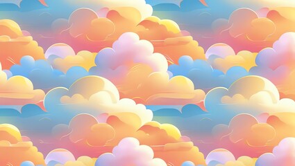 Wall Mural - dreamy pastel cloudscape: a seamless pattern of soft hues and fluffy clouds
