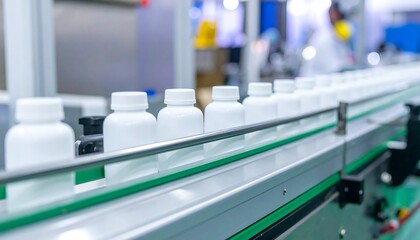 Aufkleber - Pills bottles on automated production line.