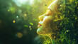 © Maria - An ethereal composite art, a woman profile's face merge seamlessly with leaves and sunlight creating a visual symphony, celebrating a connection between humanity and the earth.