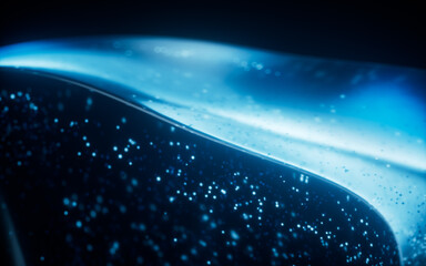 Poster - Blue glowing particles in glass geometry, 3d rendering.