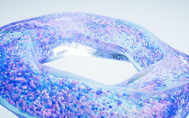 Poster - Flowing purple particles in glass geometry, 3d rendering.