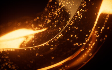 Poster - Golden glowing particles in glass geometry, 3d rendering.