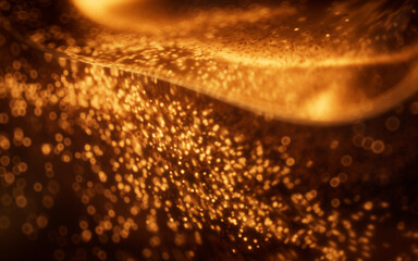 Poster - Golden glowing particles in glass geometry, 3d rendering.