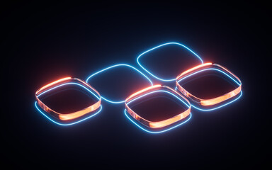 Poster - Abstract neon glass geometry cubes, 3d rendering.