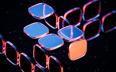 Poster - Abstract neon glass geometry cubes, 3d rendering.