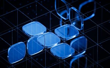 Poster - Abstract blue glass geometry cubes, 3d rendering.