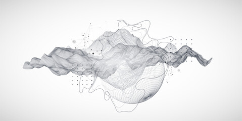 Aufkleber - The abstract wave is made in a frame style. Template for science and technology presentation. Sphere art. Vector.