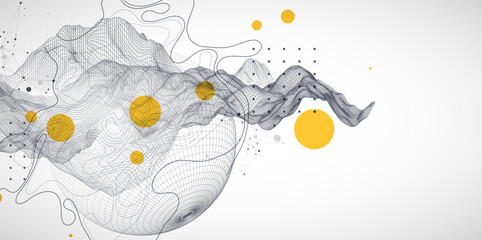 Aufkleber - The abstract wave is made in a frame style. Template for science and technology presentation. Sphere art. Vector.