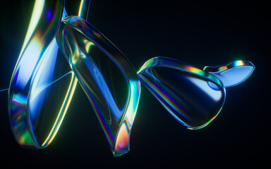 Poster - Abstract blue glass geometry background, 3d rendering.