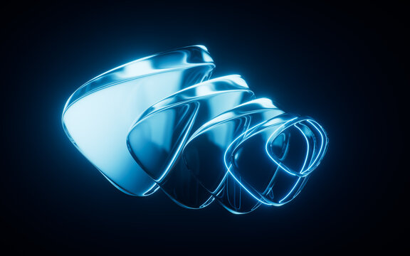 Abstract blue glass geometry background, 3d rendering.