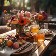 © Mahendra - Boho picnic table spread close up product photo - stylize