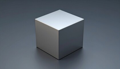 Poster - Shiny 3D Cube on Gray Background.