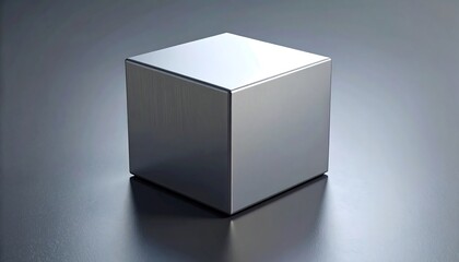 Poster - Shiny metal cube on reflective surface. (1)