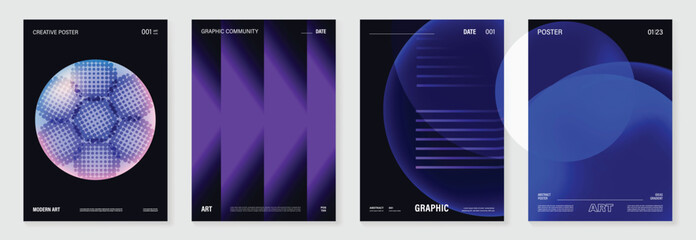 Aufkleber - Modern gradient poster background vector set. Cover template with vibrant perspective geometric prism shapes. Ideal design for social media, cover, banner, flyer.
