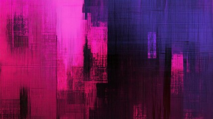 Poster - Abstract digital art with vibrant pink and purple hues, textured with glitch and pixelated effects