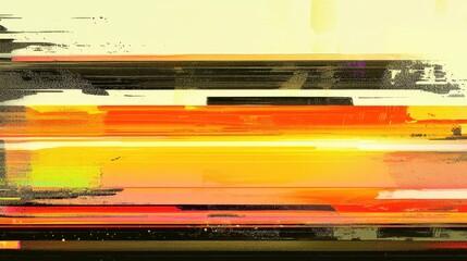 Poster - Abstract digital painting with horizontal, glitch-like stripes in warm colors