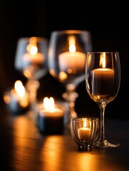 Poster - Elegant candle arrangement in glassware, creating a warm ambiance against a dark background