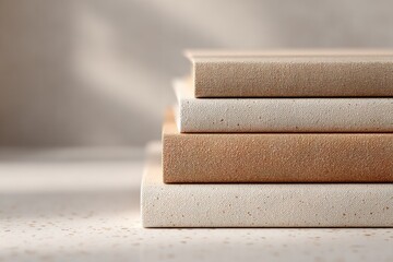 Poster - stack of vintage books on clean surface natural light casting soft shadows exuding warmth and nostal