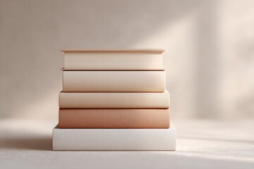 Poster - stack of vintage books on clean surface natural light casting soft shadows exuding warmth and nostal