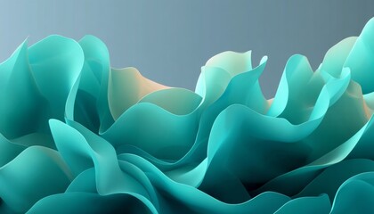 Poster - Fluid Dynamics Abstract Composition of Gentle Green Waves on Soft Gradient, Ideal Background Image