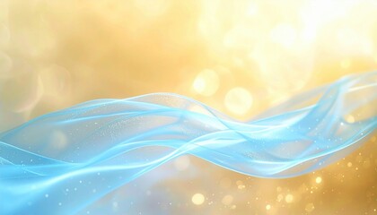 Poster - Flowing blue waves with golden light abstract background digital art ethereal atmosphere soft focus serenity concept