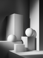 Poster - Abstract composition of geometric shapes in monochrome, creating a minimalist artistic scene