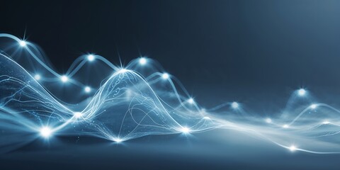 Aufkleber - Visual representation of glowing waves with blue light in a dark setting during a digital art creation session
