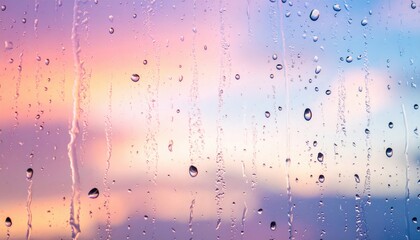 Poster - Raindrops falling on windowpane at sunset nature photography colorful atmosphere close-up serenity