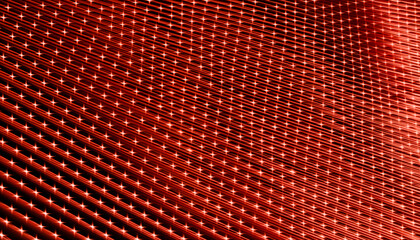 Abstract 3D render of red fabric with lines and holes creating a geometric pattern