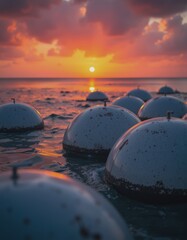 Poster - Buoys floating in the ocean at sunset, creating a serene coastal scene
