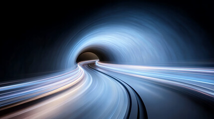 Poster - A dynamic view of light trails through a tunnel, symbolizing speed and movement in modern transportation.