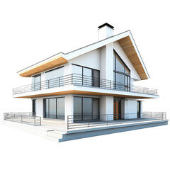 Poster - Modern house design with large windows and balconies, showcasing stylish exterior and contemporary architecture. This elegant structure features flat roof and wooden accents, perfect for luxurious
