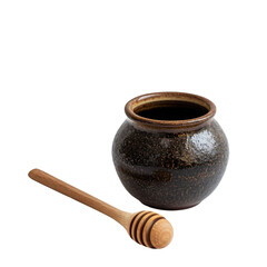 Poster - ceramic pot filled with dark honey and wooden honey dipper beside it, creating warm and inviting atmosphere