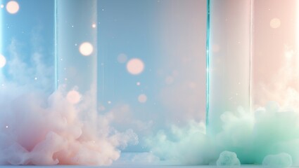 Aufkleber - Dreamy Pastel Cloudscape with Glowing Orbs and Light Effects