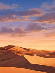 Wall Mural - serene sunset over vast desert dunes with soft clouds and warm colors in the sky