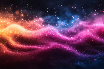 Poster - A vibrant and colorful wave of shimmering particles creates a mesmerizing cosmic effect, ideal for digital design and backgrounds.