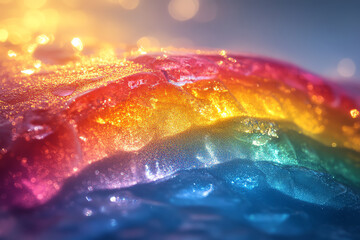 Fototapete - A vibrant, iridescent rainbow pattern glistens in the light, showcasing a stunning blend of colors and textures.