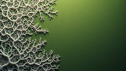 Poster - White Coral Branch on Green Backdrop - Marine Life, Ocean Theme