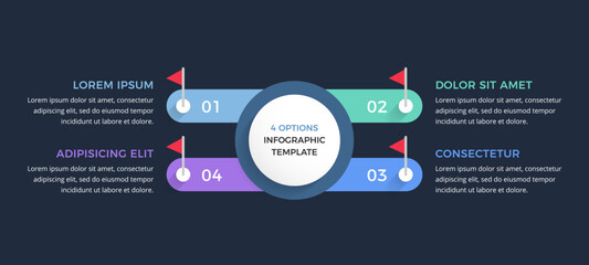 Poster - modern infographic template with four options with red flag markers for presentations or workflows, 