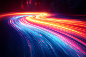 Aufkleber - Vibrant light trails create a dynamic and colorful highway scene, showcasing motion and energy in a night setting.
