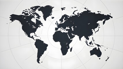 Wall Mural - Minimal world map illustration in black and white, modern and clean design