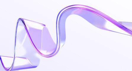 Poster - 3d glass holographic liquid transparent ribbon wave line render. abstract fluid gradient tape. fluid